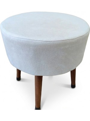 Ustaagac Puf Bench Tabure – El Yapımı Beyaz Ahşap Ayaklı Oturma Pufu, Şık Tasarım