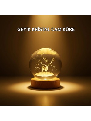 Shopwave USB Bağlantılı Geyik Temalı Kristal Küre Premium Masa Gece Lambası