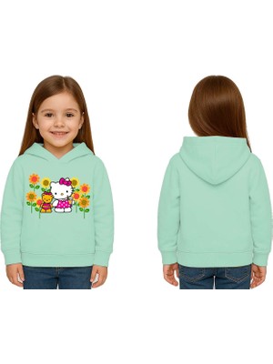 Sedirli Unisex Hello Kity  Baskılı Çocuk Swaetshirt  Baskılı Kapüşonlu 3 Iplik Şardonlu
