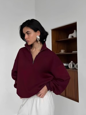 Sole Stories Kadın  Rouge Premium Fermuarlı Sweatshirt