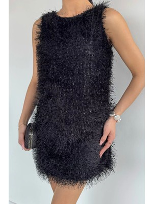 Gülseli Zarif Püsküllü Dokulu Sıfır Kol Elbise P-00019740