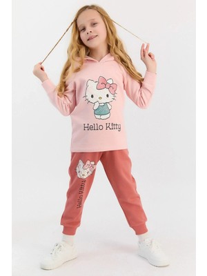 Hello Kitty Lisanslı Pudra Kız Çocuk Kapşonlu Eşofman Takımı