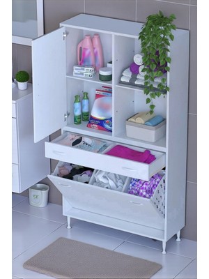 Eliusta Liora Beyaz Çok Amaçlı Banyo Dolabı 100 cm Genişliğe Sahip 100X171X32,5 cm Üç Sepetli 2 Raflı Dolap