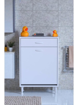 Eliusta Asil 65 cm Kirli Çamaşır Sepetli Banyo Dolabı 1 Çekmeceli Mutfak Çok Amaçlı Dolap 65X88X32,5 cm