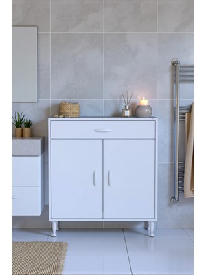 Eliusta Taha 70 cm 3 Bölmeli Beyaz Çok Amaçlı Dolap 2 Raflı Banyo Mutfak Dolabı 70X88X32,5 cm Düzenleyici