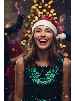 Dodomar 58 cm Parlak Kadife Kırmızı Noel Baba Şapkası – Kar Tanesi Desenli Yılbaşı Parti Aksesuarı