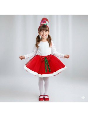 Dodomar 5–8 Yaş Kırmızı Tütülü Yılbaşı Taçlı Set – Önü Fiyonklu Kostüm ve Parti Aksesuarı