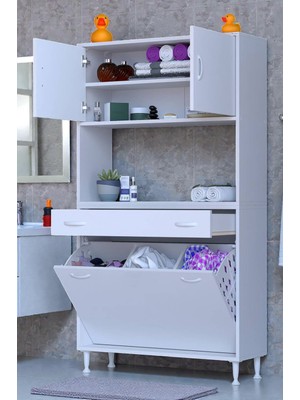 Eliusta Seris Sepetli ve Çekmeceli Banyo Dolabı  G:100 cm Çok Amaçlı Beyaz Düzenleyici 100X173X32,5 cm Dolap