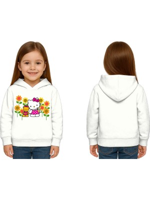 Sedirli Unisex Hello Kity  Baskılı Çocuk Swaetshirt  Baskılı Kapüşonlu 3 Iplik Şardonlu