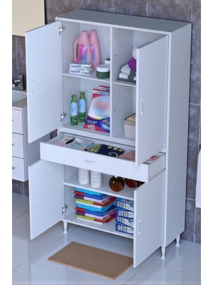 Eliusta Luma Kapaklı & Çekmeceli Banyo Dolabı 90 cm Genişlikte Beyaz Dolap 90X173X32,5 cm Depolama Dolabı