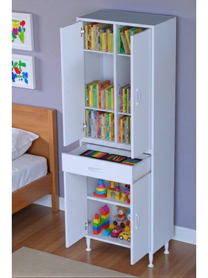 Eliusta Line Beyaz 70 cm Banyo Dolabı Çok Bölmeli Banyo Düzenleyici Dolap 4 Kapaklı 4 Raflı 70X173X32,5 cm