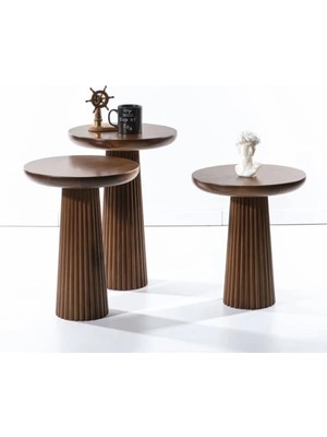 Ekonomik Ahşap 3'lü Ceviz Renk Mantar Sehpa Seti