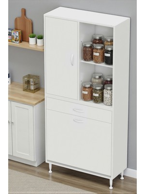 Eliusta Liora Beyaz Çok Amaçlı Banyo Dolabı 90 cm Genişliğe Sahip 90X171X32,5 cm Üç Sepetli 2 Raflı Dolap