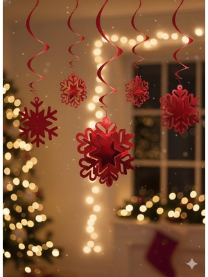 Dodomar Yılbaşı Helozonlu Sarkıt Süs 3D Kartanesi Kırmızı 10LU 3 Farklı Ebat