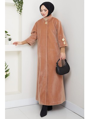 Gold Düğmeli Tam Boy Kaban Camel HM2864