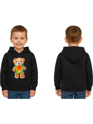 Sedirli Unisex Ayıcık Bear Baskılı Çocuk Kapşonlu Swaetshirt 3 Iplik Şardonlu