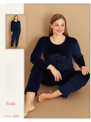 Modella Life Büyük Beden Battal Düz Kadife Kadın Pijama Takım