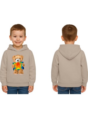 Sedirli Unisex Ayıcık Bear Baskılı Çocuk Kapşonlu Swaetshirt 3 Iplik Şardonlu