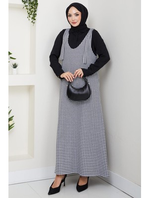 Kaz Ayağı Desen Jile Elbise Siyah HM2865