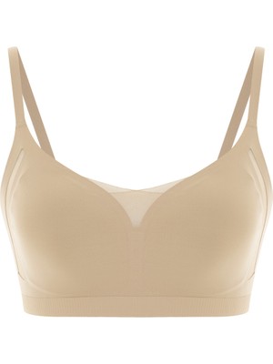 HNX Lazer Kesim Transparan Tül Detaylı Çıkarılabilir Kaplı Balensiz Kadın Sütyen