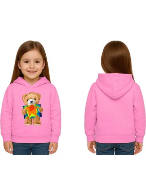 Sedirli Unisex Ayıcık Bear Baskılı Çocuk Kapşonlu Swaetshirt 3 Iplik Şardonlu