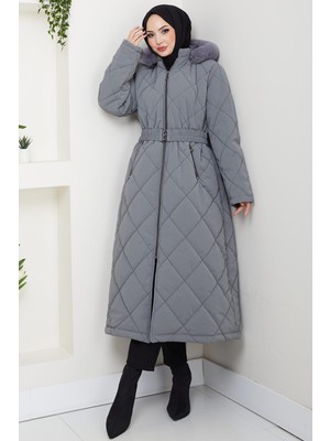 Nova Büyük Beden Kapitone Mont Gri HM2866