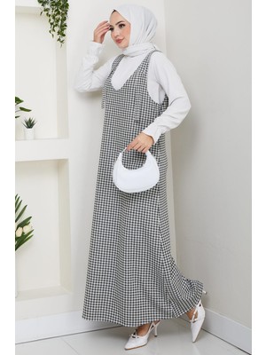 Kaz Ayağı Desen Jile Elbise Haki HM2865