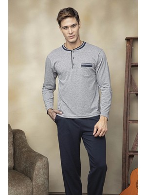 Kly Çok Rahat Düğmeli Cepli Uzun Kollu Battal Pamuk Pijama Takımı