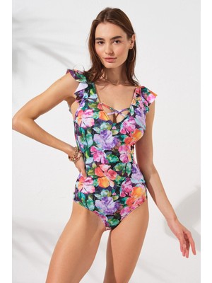 Pierre Cardin Fıjı Kol Fırfır Detaylı Carpraz Bantlı Askılı Mayo