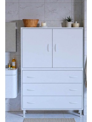 Eliusta Alia Çok Kullanışlı Dolap G:100 cm Üst Bölme Kapaklı Alt Bölme Çekmeceli 100X138X32,5 cm Modül Dolap