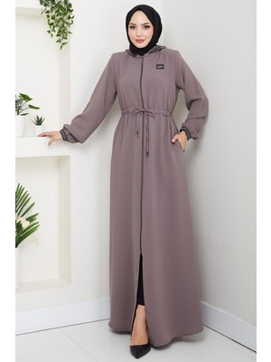 File Kapşonlu Bağlamalı Ferace Açık Kahve HM2360