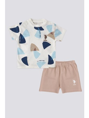U.S. Polo Assn. Krem Renkli Erkek Bebek Takımı Yüksek Kaliteli Pamuklu Kumaş Desenli