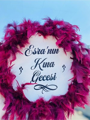 Buffer Kişiye Özel Tüylü Kına Gecesi Tefi,bordo Tüylü Kına Tefi, Gelin Tefi (28 Cm)