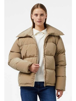 Lacoste Down Fill Jacket Kaztüyü Dolgu Dik Yaka Açık Kahverengi Kadın Mont