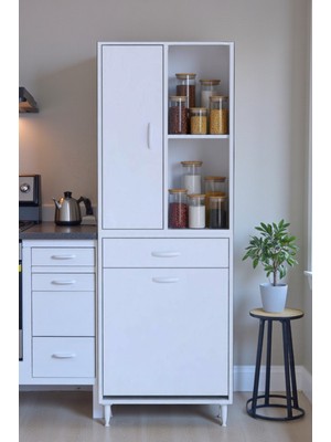 Eliusta Liora Beyaz Çok Amaçlı Banyo Dolabı 60 cm Genişliğe Sahip 60X171X32,5 cm Tek Sepetli 2 Raflı Dolap