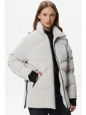 Lacoste Syntehic Fill Womens Jacket Dik Yakalı Dolgu Kadın Şişme Mont Gri