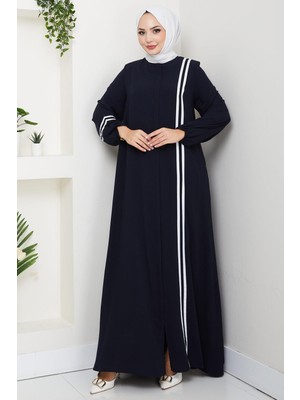 Şerit Detaylı Ferace Lacivert HM2846