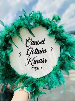 Buffer Kişiye Özel Tüylü Kına Gecesi Tefi,yeşil Tüylü Gelin Tefi (28 Cm)