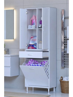 Eliusta Pine 60 cm Genişlikte Dolap 60X171X32,5 cm  Banyo/mutfak Dolabı Iki Kapaklı Sepetli Dolap