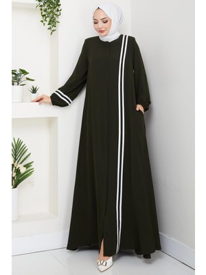 Şerit Detaylı Ferace Haki HM2846