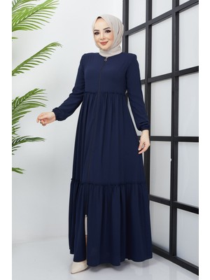 Hafsa Mina Büzgü Detaylı lacivert Ferace