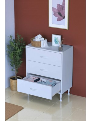 Eliusta Seçer 3 Çekmeceli 60 cm Banyo ve Mutfak Dolabı Beyaz 60X75X32,5 cm Çok Amaçlı Organizer Dolap