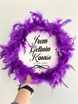 Buffer Kişiye Özel Tüylü Kına Gecesi Tefi,mor Tüylü Gelin Tefi, Kına Tefi (22 Cm)