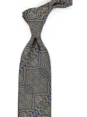 Kravatkolik Lacivert - Yeşil Motif Desen Mendilli Klasik Kravat KK13321