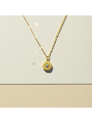 Nova Grup Mavi Boncuklu Yuvarlak Figürlü 14 Ayar Altın Kolye