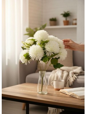 Nettenevime Yapay Çiçek Krizantem Beyaz Renk Kartopu Büyük Boy 7 Toplu 40CM