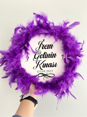 Buffer Kişiye Özel Tüylü Kına Gecesi Tefi,mor Tüylü Kına Tefi, Gelin Tefi (28 Cm)