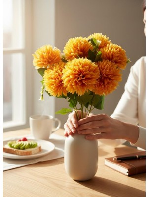 Nettenevime Yapay Çiçek Krizantem Somon Renk Kartopu Büyük Boy 7 Toplu 40CM