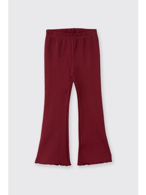 Bordo Panço Kız Bebek Bol Paça Tayt Yüksek Bel Örme Kumaş İle Günlük Şıklık