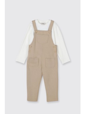 Panço Erkek Bebek Salopetli Bej 2'li Takım